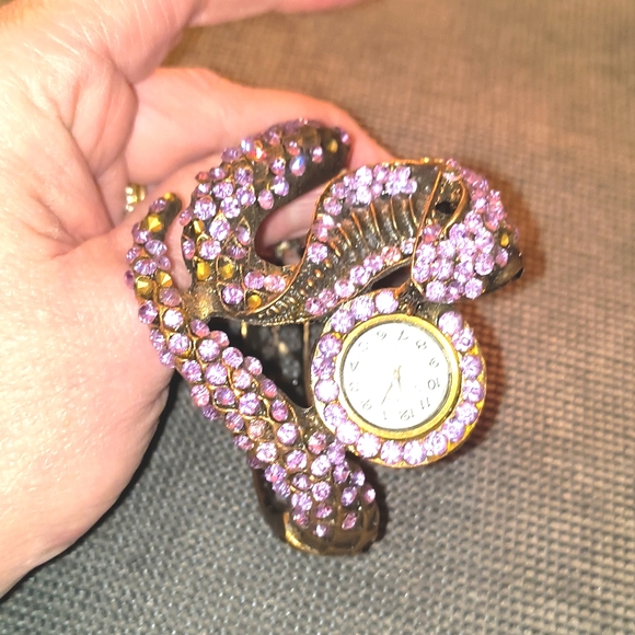 Jessica Carlyle Pink Rhinestone Quartz Watch Bangle FREE BONUS GIFT/JEWELRY ITEM - Picture 2 of 7